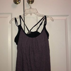 PURPLE TANK WITH BLACK BUILT IN SPORTS BRA